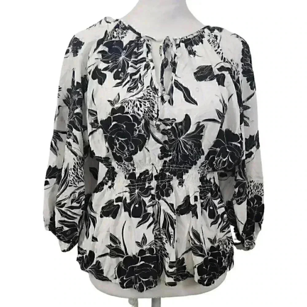 Floral Black and White Women's Top